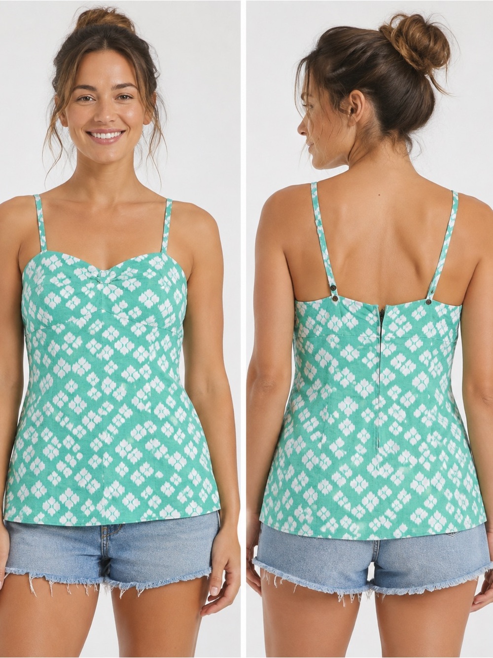 Patagonia Organic Cotton Adjustable Strap Floral Cami Tank Top Green White Sz 10